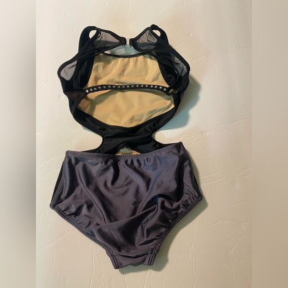 Custom solo dance costume leotard gray rhinestoned MC-Medium child - Picture 7 of 12